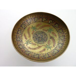 Etched Footed Brass Trinket Bowl Dish Colored